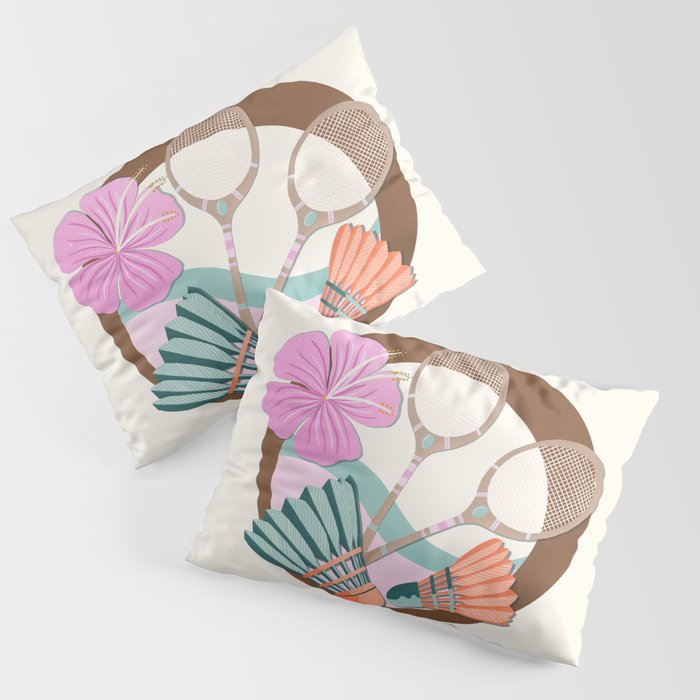 Tropical Badminton badge - pink, orange and teal Pillow Sham Gallery Image 3