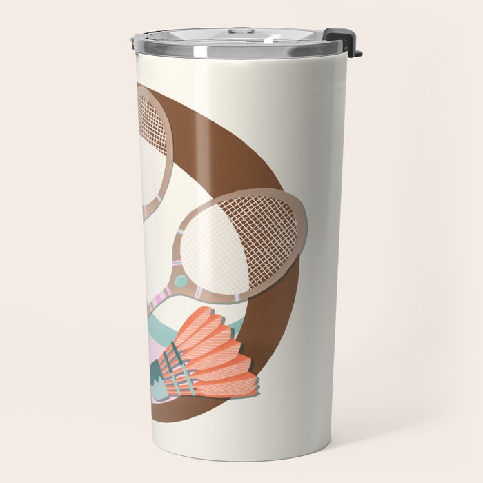 Tropical Badminton badge - pink, orange and teal Travel Mug Gallery Image 2