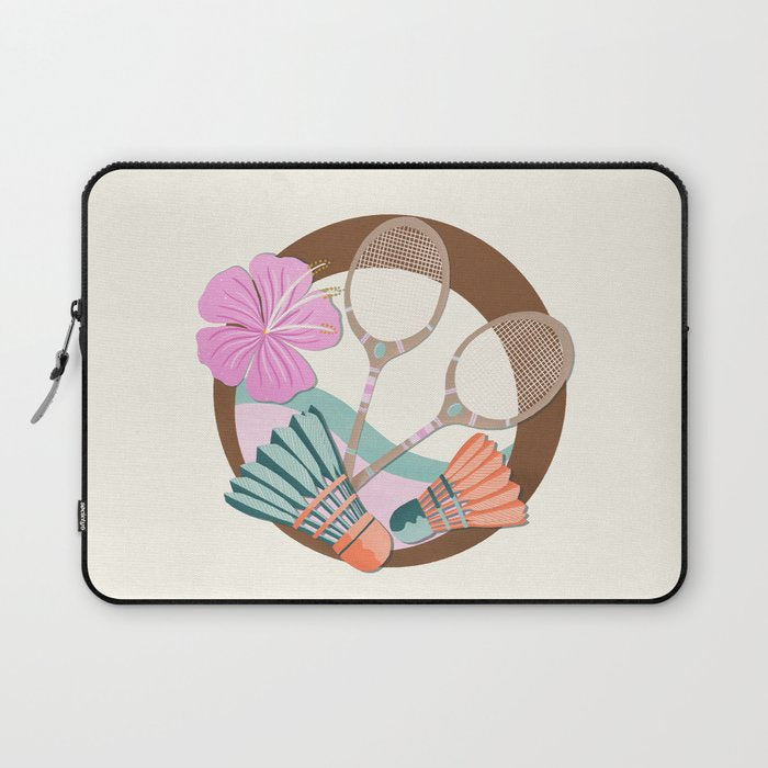 Tropical Badminton badge - pink, orange and teal Laptop Sleeve Gallery Image 1