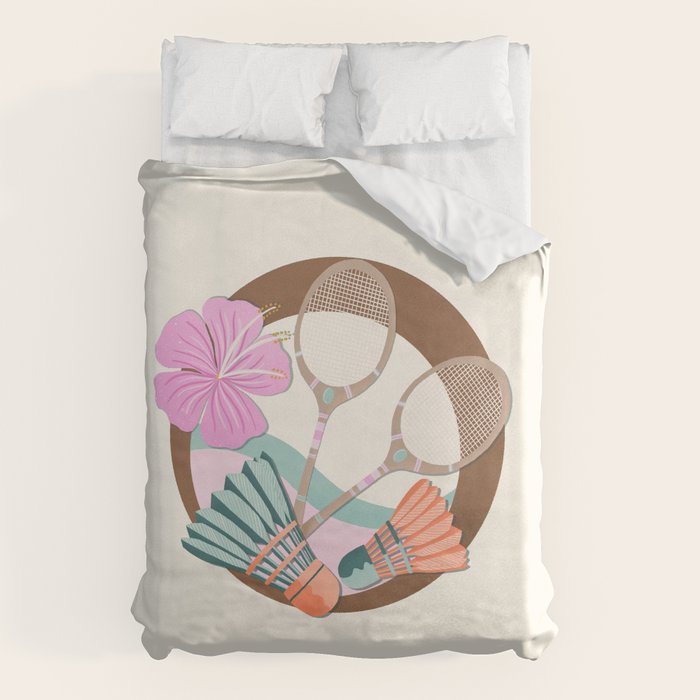 Tropical Badminton badge - pink, orange and teal Duvet Cover Gallery Image 6