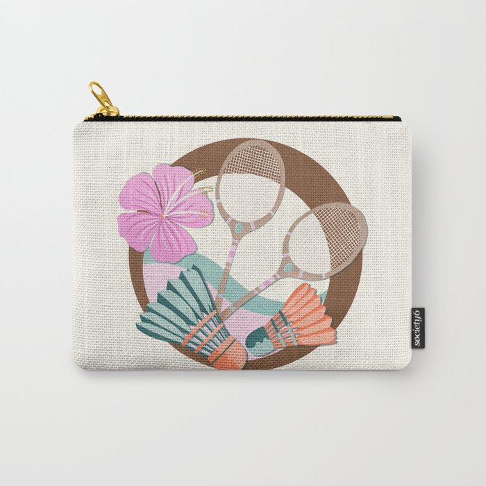 Tropical Badminton badge - pink, orange and teal Carry All Pouch Gallery Image 1