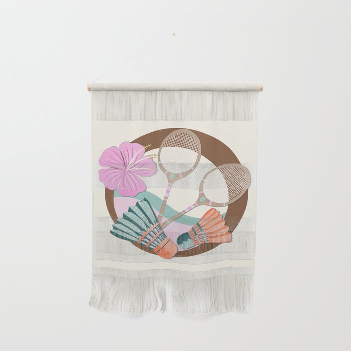 Tropical Badminton badge - pink, orange and teal Wall Hanging Gallery Image 1