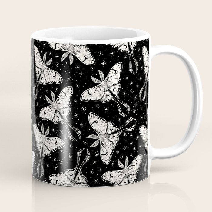 Luna Moth In Black and White Coffee Mug Gallery Image 1