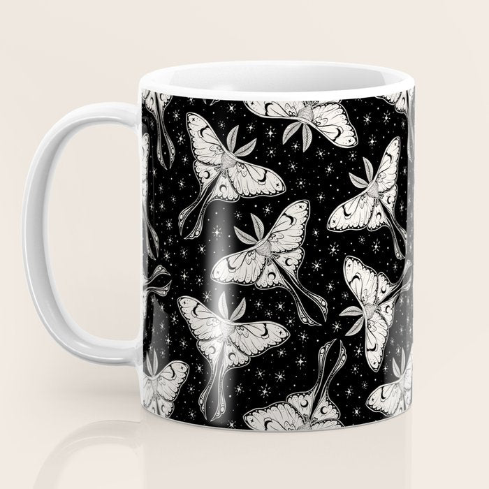 Luna Moth In Black and White Coffee Mug Gallery Image 3