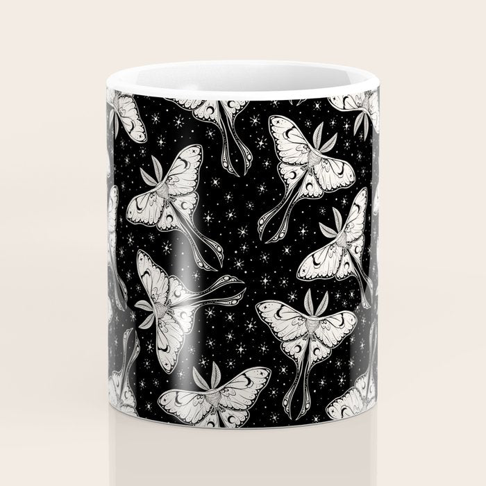 Luna Moth In Black and White Coffee Mug Gallery Image 4