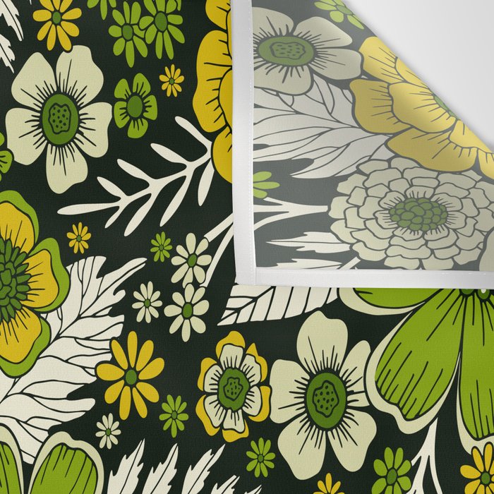 Modern Yellow & Green Floral Pattern Wall Tapestry Gallery Image 3
