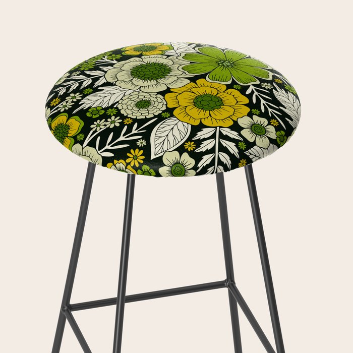 Modern Yellow & Green Floral Pattern Stool Gallery Image 2