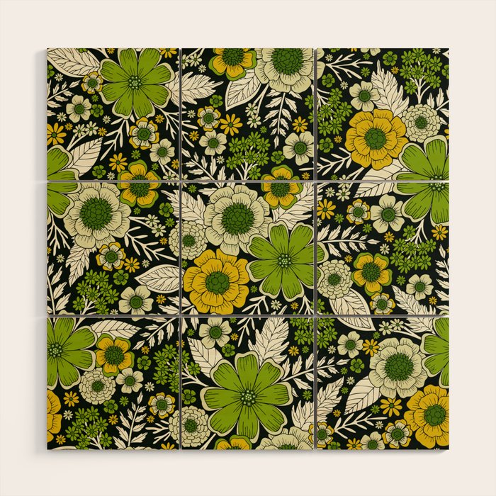 Modern Yellow & Green Floral Pattern Wood Wall Art Gallery Image 1