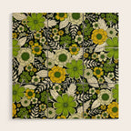 Modern Yellow & Green Floral Pattern Wood Wall Art Gallery Image 1