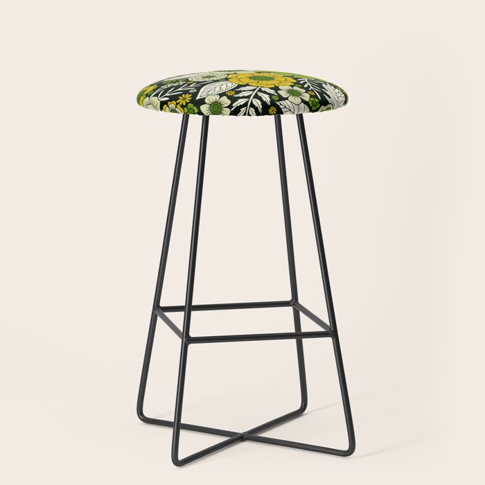 Modern Yellow & Green Floral Pattern Stool Gallery Image 1