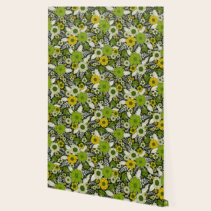 Modern Yellow & Green Floral Pattern Wallpaper Gallery Image 2