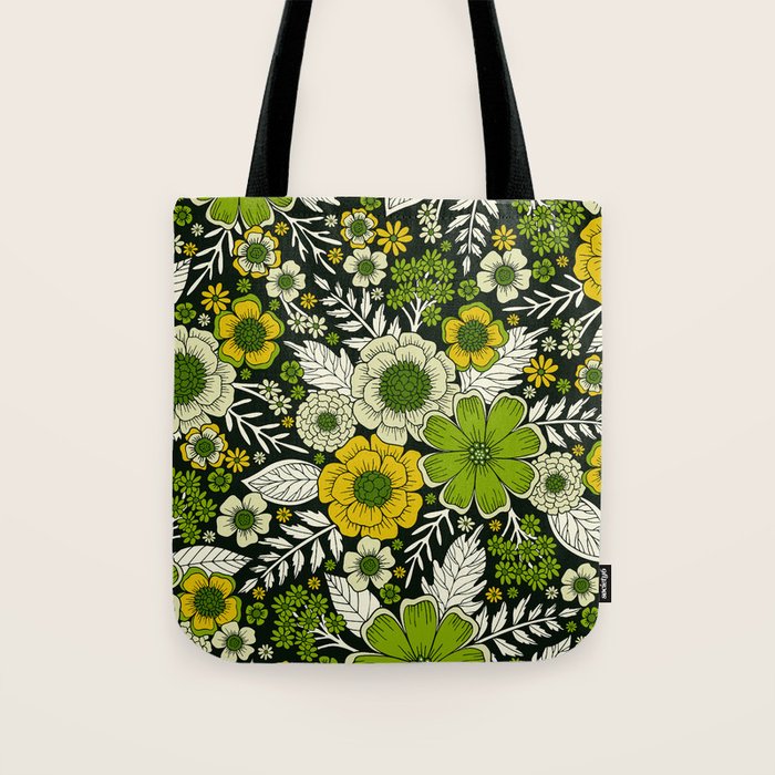 Modern Yellow & Green Floral Pattern Tote Bag Gallery Image 1
