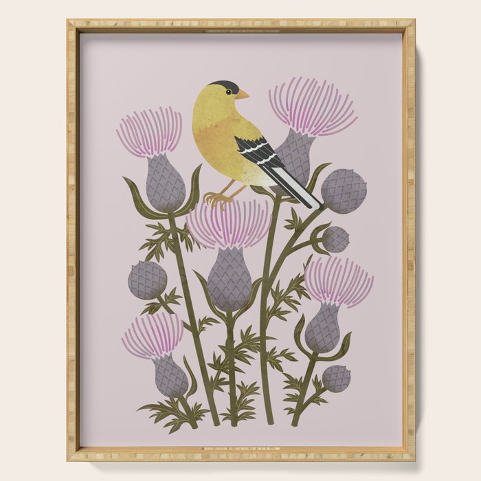 Goldfinch on Purple Thistles Serving Tray Gallery Image 1