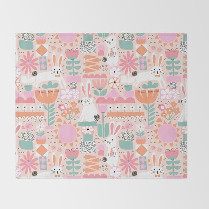 Cute Bunnies Pink Throw Blanket Gallery Image 2