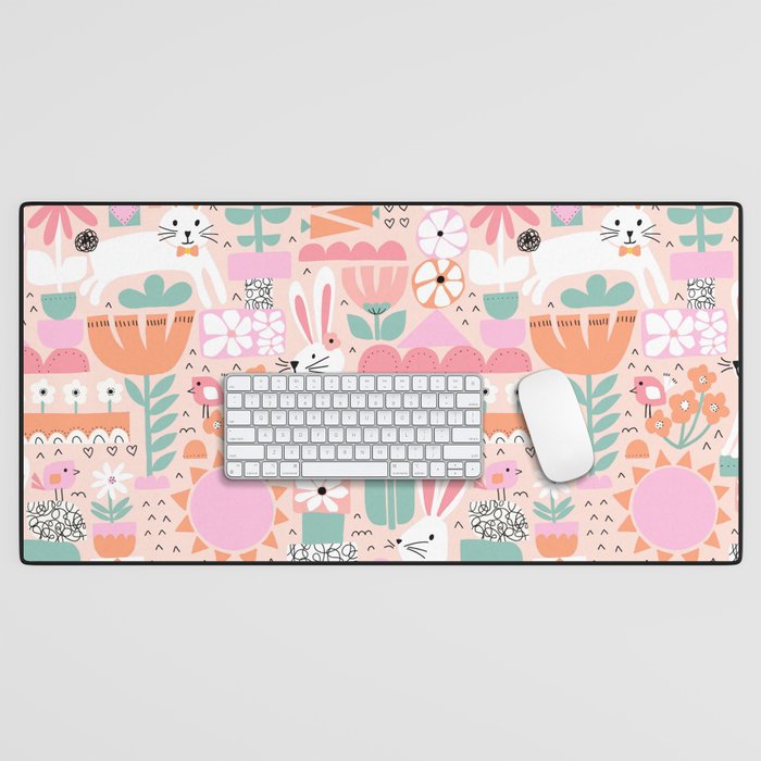 Cute Bunnies Pink Desk Mat Gallery Image 1