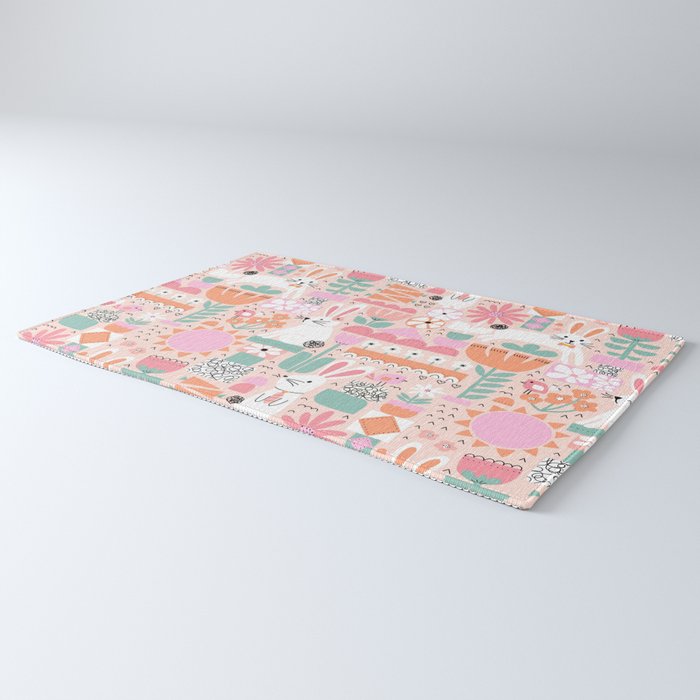 Cute Bunnies Pink Rug Gallery Image 3
