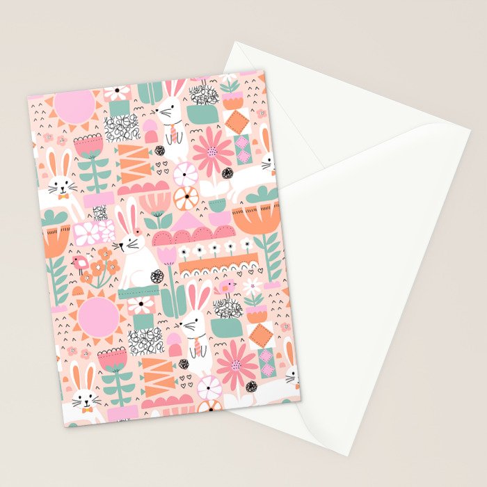 Cute Bunnies Pink Stationery Card Gallery Image 2