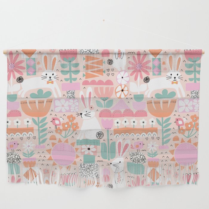 Cute Bunnies Pink Wall Hanging Gallery Image 1