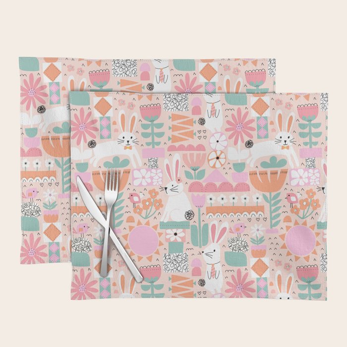 Cute Bunnies Pink Placemat Gallery Image 1
