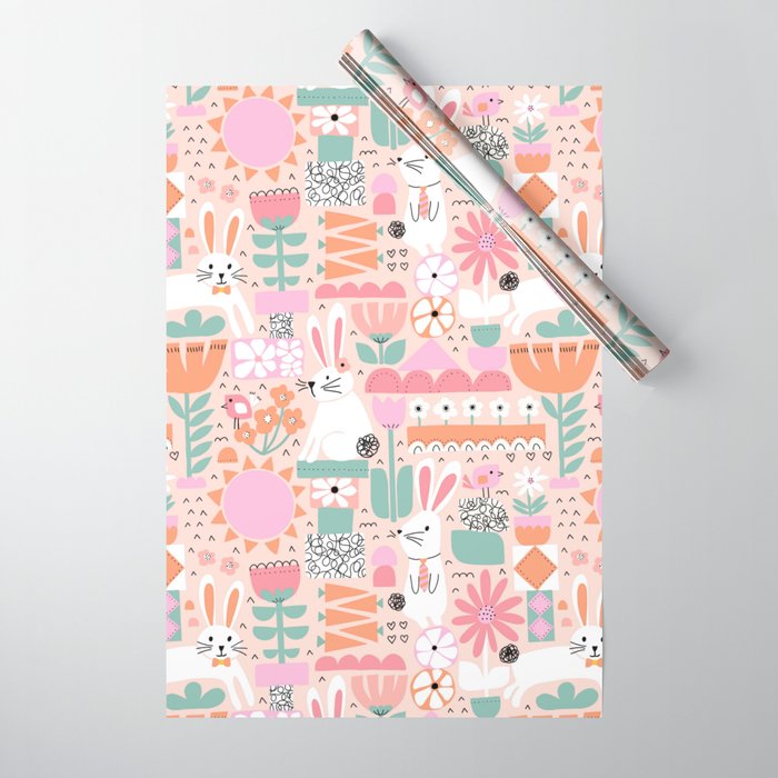 Cute Bunnies Pink Wrapping Paper Gallery Image 1