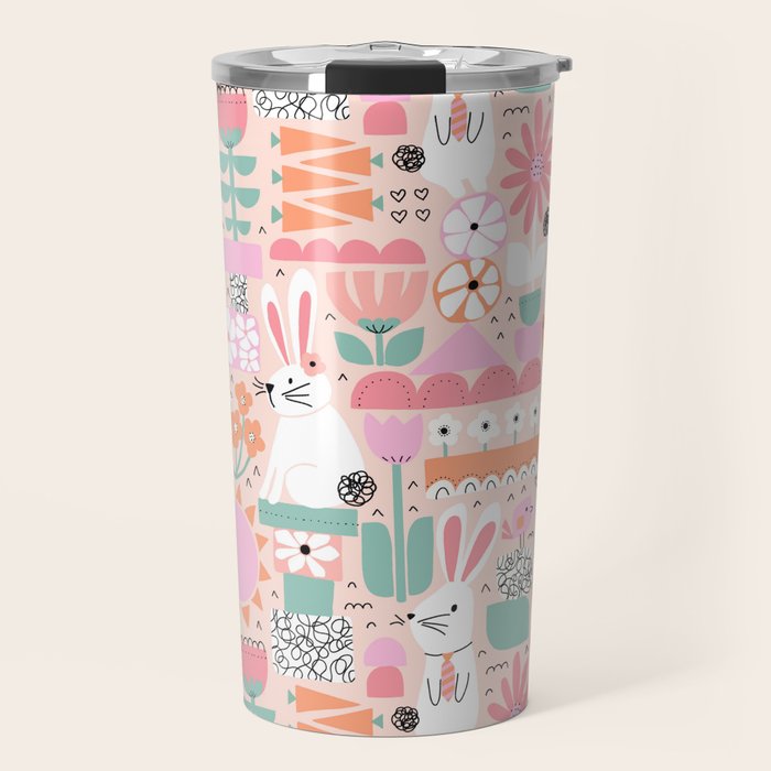 Cute Bunnies Pink Travel Mug Gallery Image 1