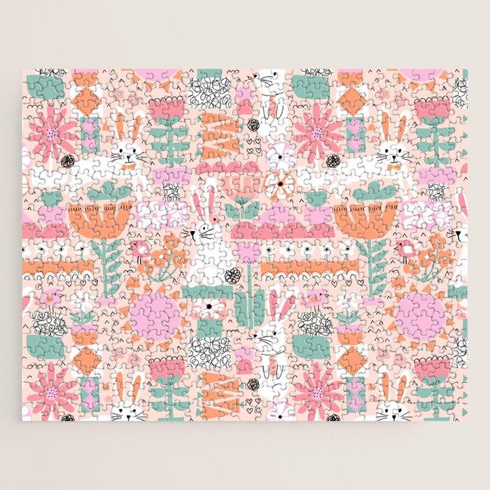 Cute Bunnies Pink Jigsaw Puzzle Gallery Image 1