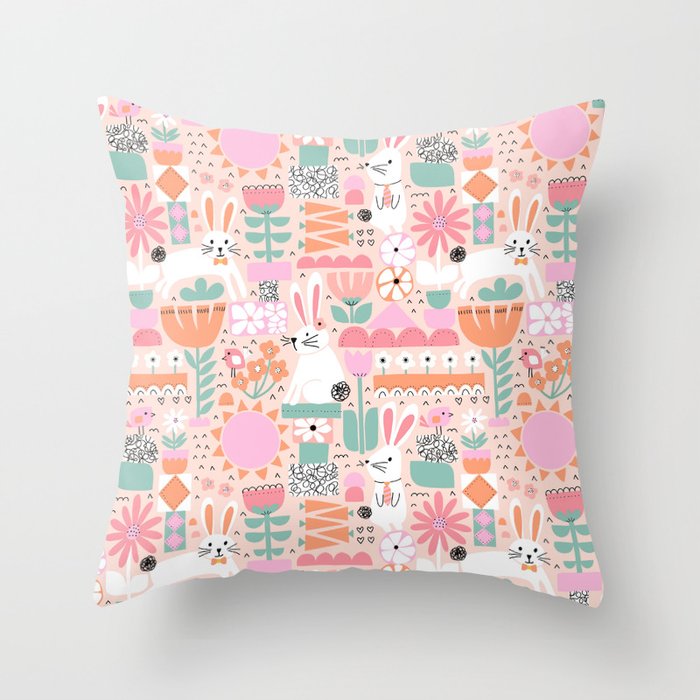 Cute Bunnies Pink Throw Pillow Gallery Image 6
