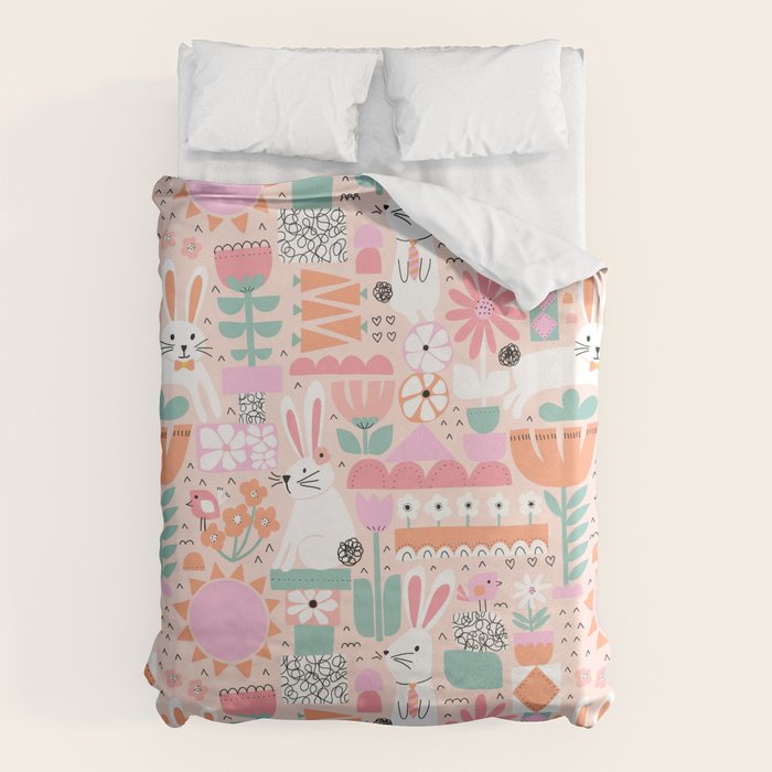 Cute Bunnies Pink Duvet Cover Gallery Image 1