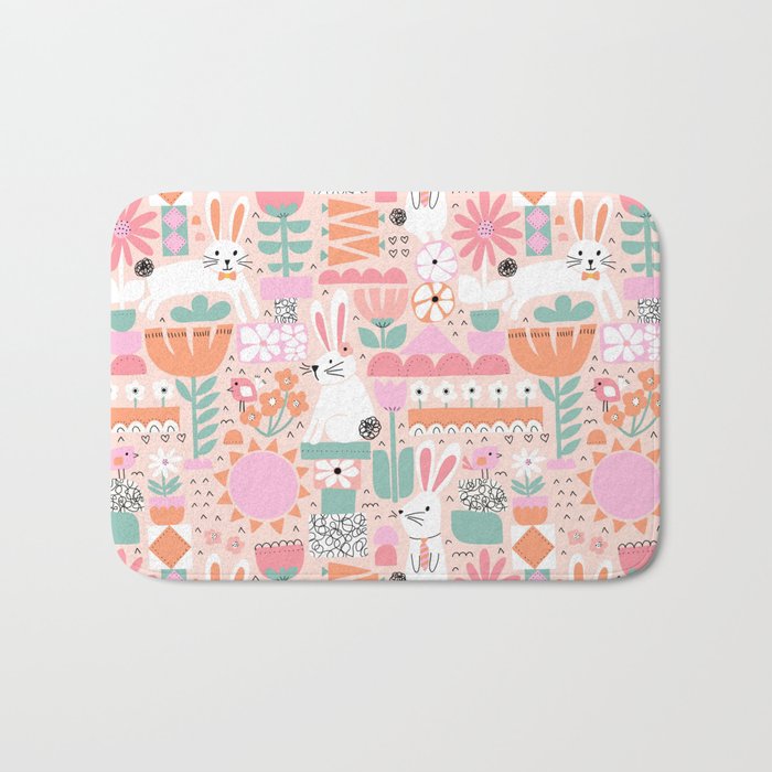 Cute Bunnies Pink Bath Mat Gallery Image 1