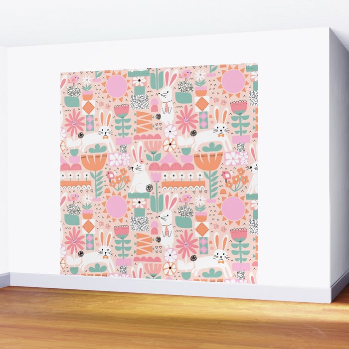 Cute Bunnies Pink Wall Mural Gallery Image 2