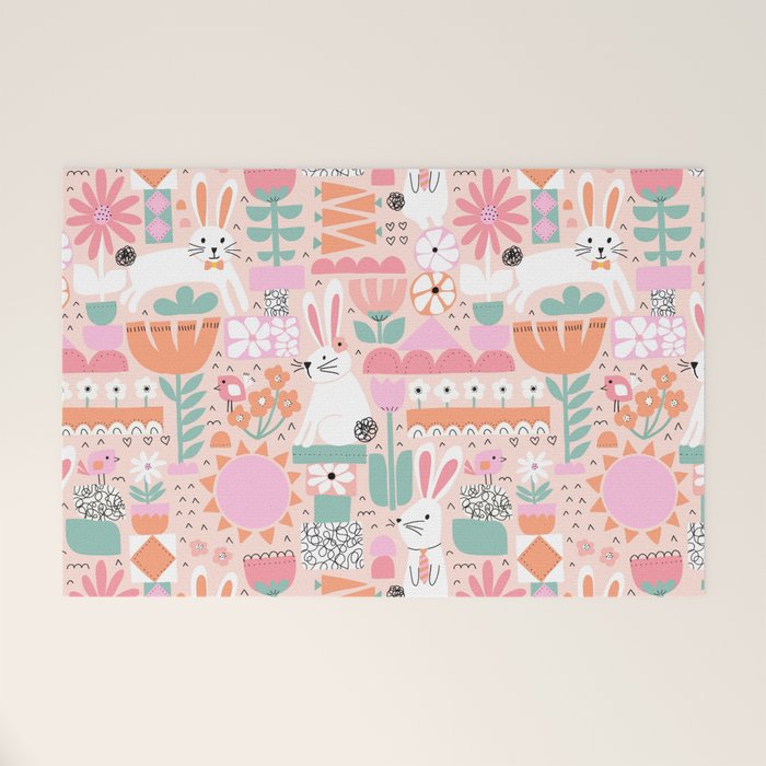Cute Bunnies Pink Welcome Mat Gallery Image 1