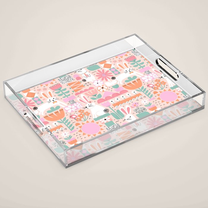 Cute Bunnies Pink Acrylic Tray Gallery Image 1