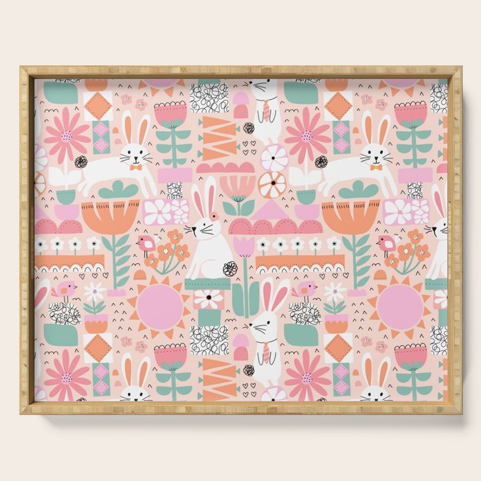 Cute Bunnies Pink Serving Tray Gallery Image 1