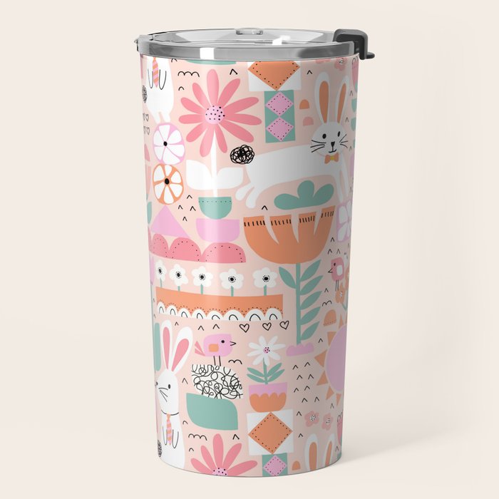 Cute Bunnies Pink Travel Mug Gallery Image 2