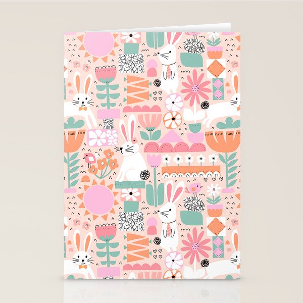 Cute Bunnies Pink Stationery Card Gallery Image 1