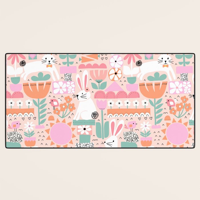 Cute Bunnies Pink Desk Mat Gallery Image 3