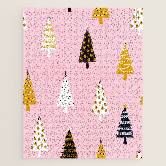Christmas Trees Modern Pink Pattern #pinkchristmas #christmaspattern Jigsaw Puzzle Gallery Image 1
