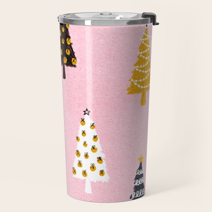 Christmas Trees Modern Pink Pattern #pinkchristmas #christmaspattern Travel Mug Gallery Image 2