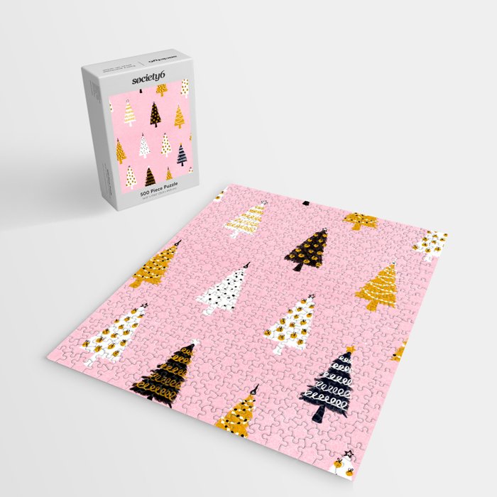 Christmas Trees Modern Pink Pattern #pinkchristmas #christmaspattern Jigsaw Puzzle Gallery Image 2