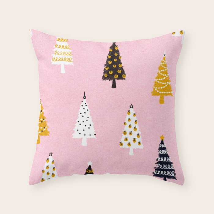 Christmas Trees Modern Pink Pattern #pinkchristmas #christmaspattern Throw Pillow Gallery Image 6