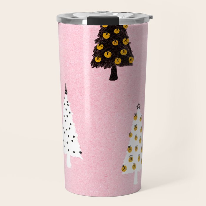 Christmas Trees Modern Pink Pattern #pinkchristmas #christmaspattern Travel Mug Gallery Image 1