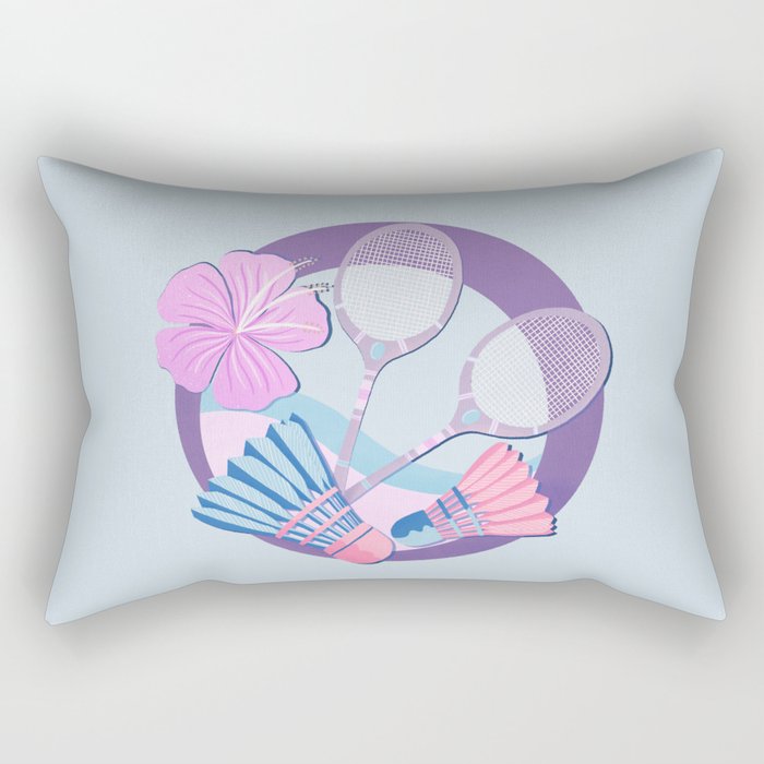 Tropical badminton badge - pastel purple and pink Rectangular Pillow Gallery Image 2