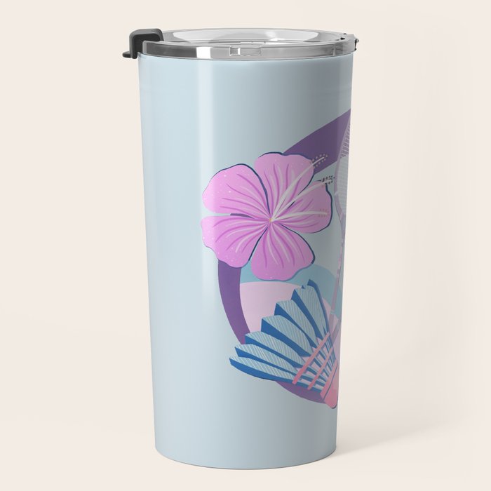 Tropical badminton badge - pastel purple and pink Travel Mug Gallery Image 3