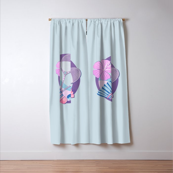 Tropical badminton badge - pastel purple and pink Window Curtain Gallery Image 3
