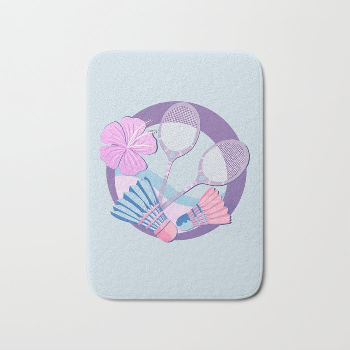 Tropical badminton badge - pastel purple and pink Bath Mat Gallery Image 1