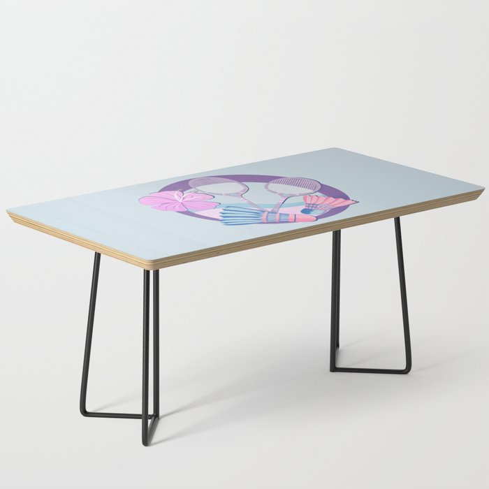 Tropical badminton badge - pastel purple and pink Coffee Table Gallery Image 1