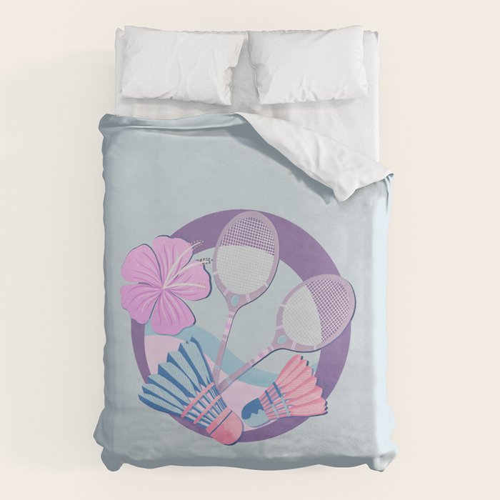 Tropical badminton badge - pastel purple and pink Duvet Cover Gallery Image 1