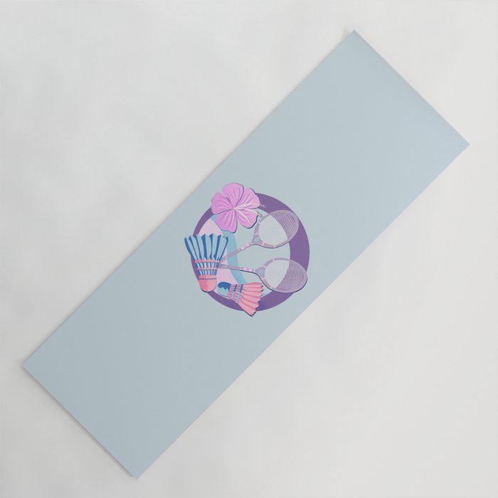 Tropical badminton badge - pastel purple and pink Yoga Mat Gallery Image 1
