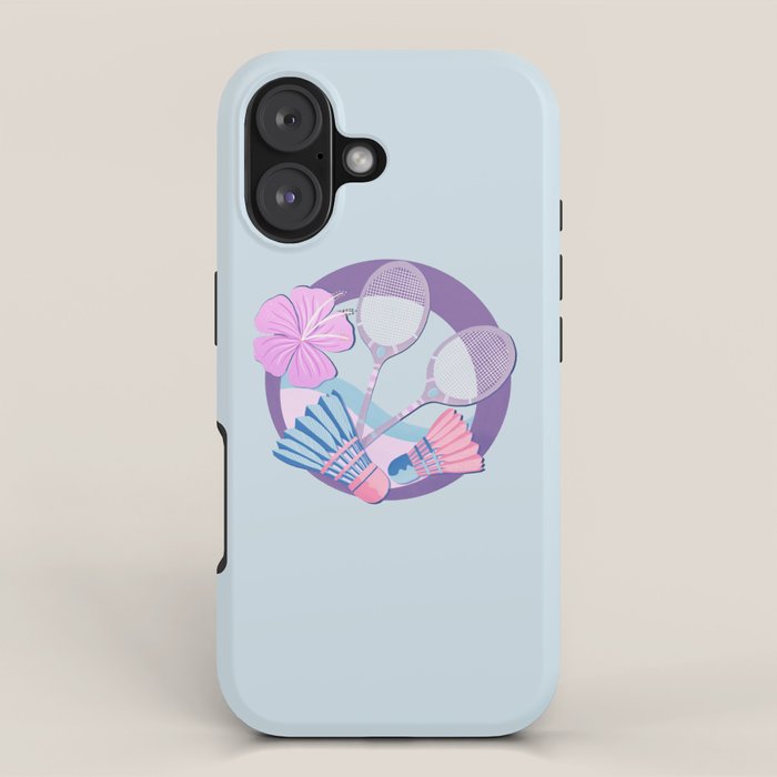 Tropical badminton badge - pastel purple and pink iPhone Case Gallery Image 1