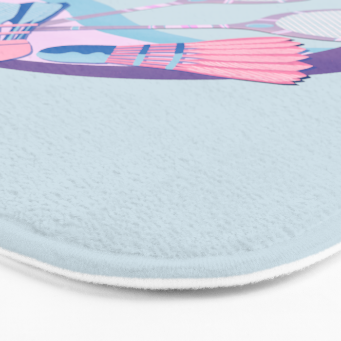 Tropical badminton badge - pastel purple and pink Bath Mat Gallery Image 3